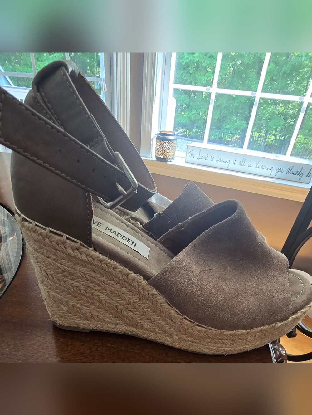 Steve Madden Brown Suede Espadrille Twine Wedge Sandals, Women's 6.5M
